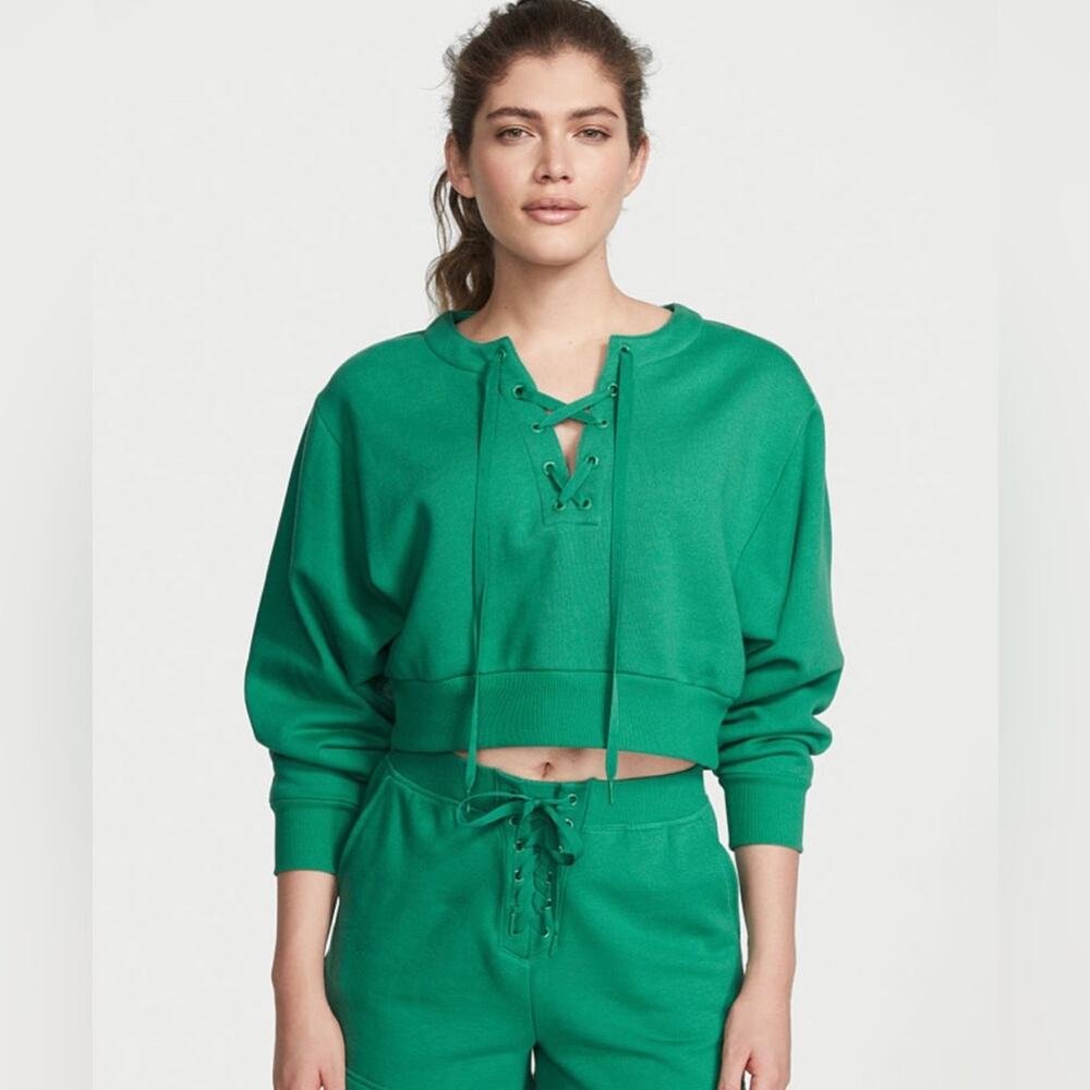 NWT - Victoria’s Secret - Cotton Fleece Lace Up Crewneck - Size XS